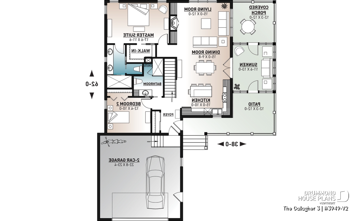 1st level - One-storey cottage home plan, finished walkout basement, master suite on main, screened-in porch + terrace - The Gallagher 3