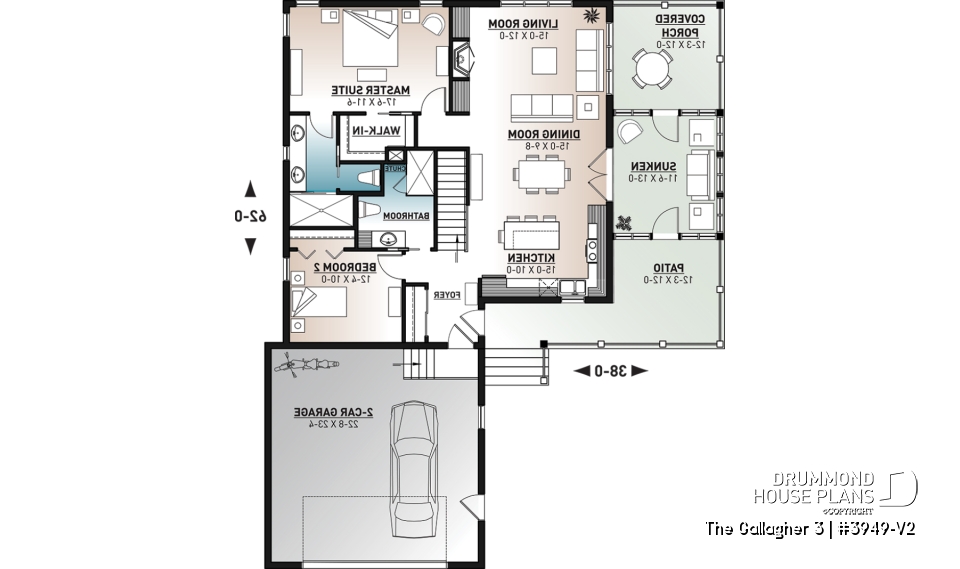 1st level - One-storey cottage home plan, finished walkout basement, master suite on main, screened-in porch + terrace - The Gallagher 3