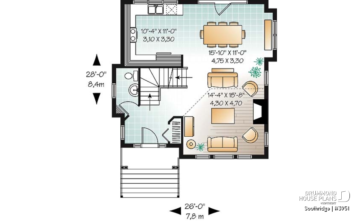 1st level - Panoramic scandinavian cottage, 1 à 3 bedroom ski chalet house plan with mezzanine - Southridge