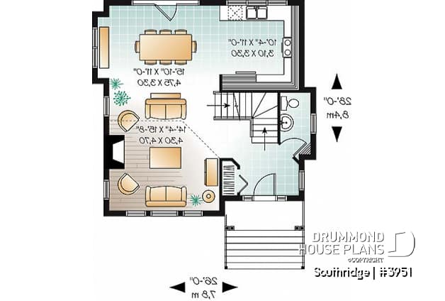 1st level - Panoramic scandinavian cottage, 1 à 3 bedroom ski chalet house plan with mezzanine - Southridge