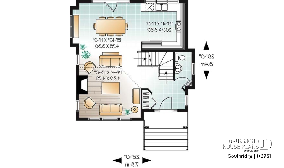 1st level - Panoramic scandinavian cottage, 1 à 3 bedroom ski chalet house plan with mezzanine - Southridge