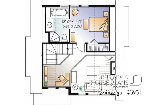 2nd level - Panoramic scandinavian cottage, 1 à 3 bedroom ski chalet house plan with mezzanine - Southridge