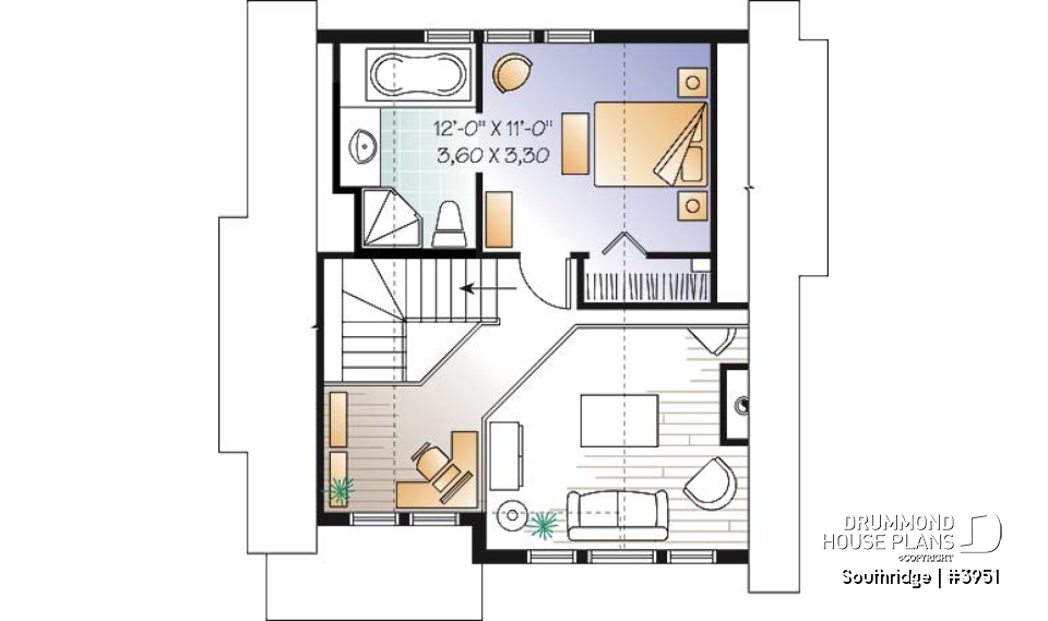 2nd level - Panoramic scandinavian cottage, 1 à 3 bedroom ski chalet house plan with mezzanine - Southridge