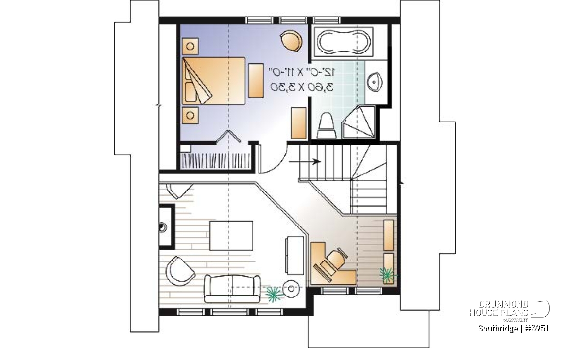2nd level - Panoramic scandinavian cottage, 1 à 3 bedroom ski chalet house plan with mezzanine - Southridge