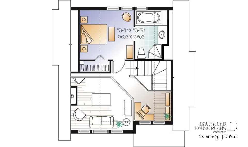 2nd level - Panoramic scandinavian cottage, 1 à 3 bedroom ski chalet house plan with mezzanine - Southridge