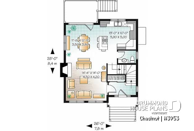 1st level - 1 to 3 bedroom cottage house plan, cathedral ceiling, great master suite, pantry, and more! - Chestnut