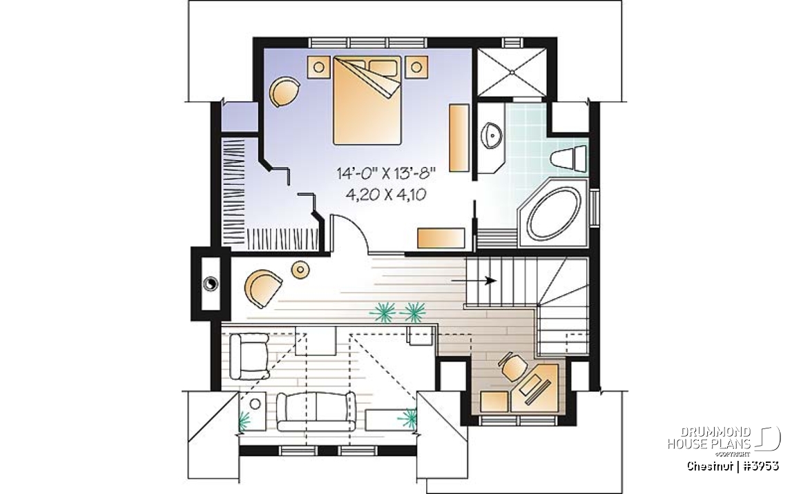 2nd level - 1 to 3 bedroom cottage house plan, cathedral ceiling, great master suite, pantry, and more! - Chestnut