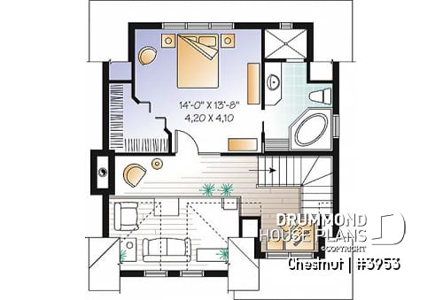2nd level - 1 to 3 bedroom cottage house plan, cathedral ceiling, great master suite, pantry, and more! - Chestnut