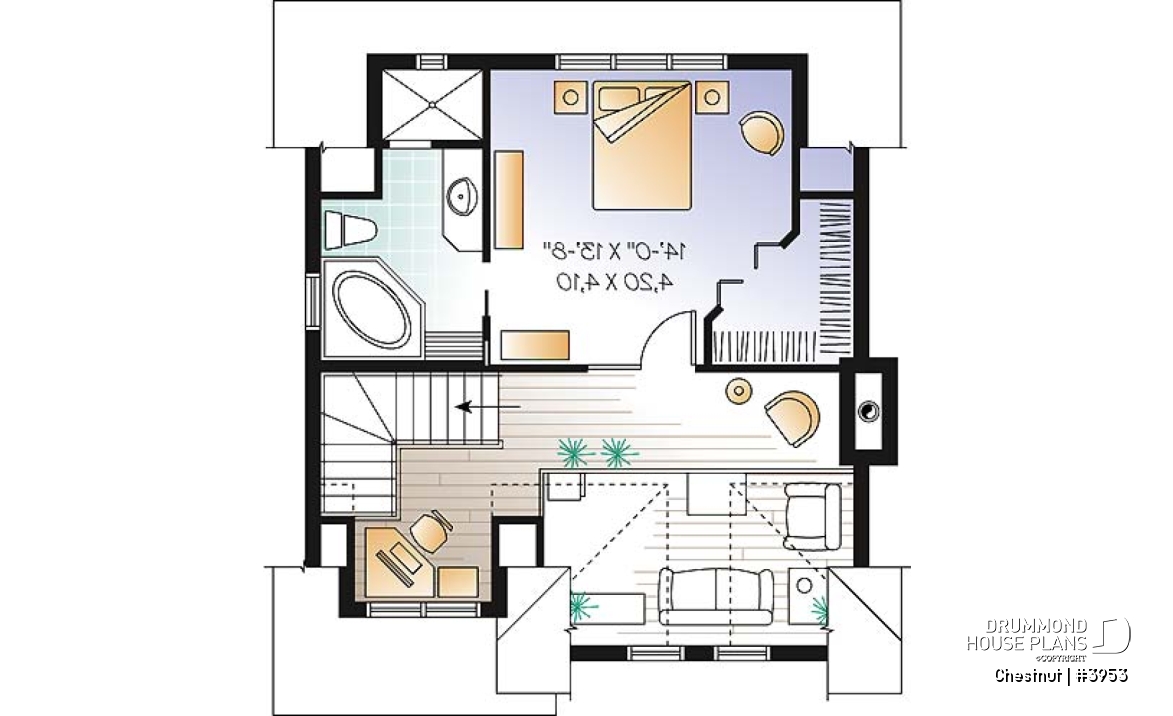 2nd level - 1 to 3 bedroom cottage house plan, cathedral ceiling, great master suite, pantry, and more! - Chestnut