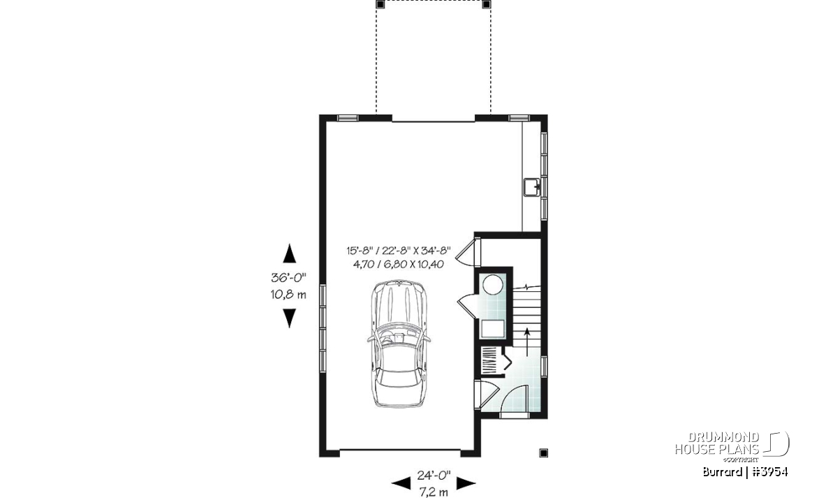 1st level - Garage plan with apartment on second floor, tandem style garage + workshop, cathedral ceiling in apartment - Burrard