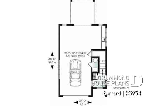 1st level - Garage plan with apartment on second floor, tandem style garage + workshop, cathedral ceiling in apartment - Burrard