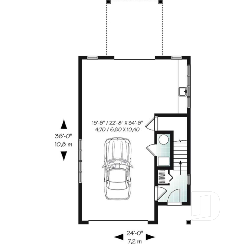 1st level - Garage plan with apartment on second floor, tandem style garage + workshop, cathedral ceiling in apartment - Burrard