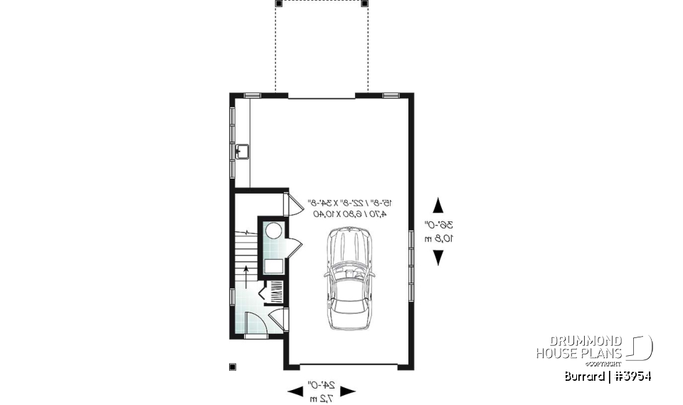 1st level - Garage plan with apartment on second floor, tandem style garage + workshop, cathedral ceiling in apartment - Burrard