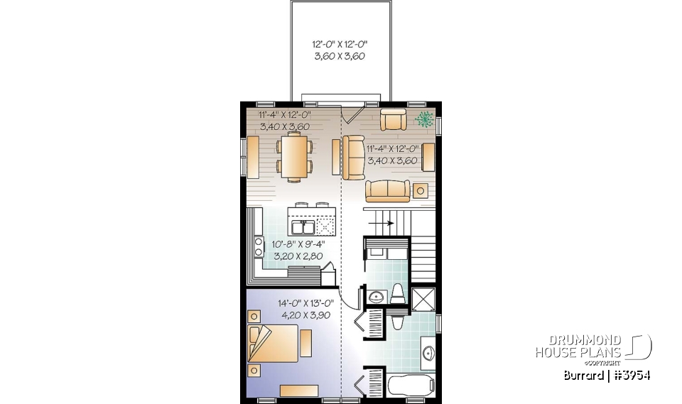 2nd level - Garage plan with apartment on second floor, tandem style garage + workshop, cathedral ceiling in apartment - Burrard