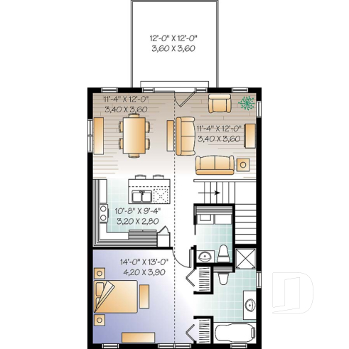 2nd level - Garage plan with apartment on second floor, tandem style garage + workshop, cathedral ceiling in apartment - Burrard