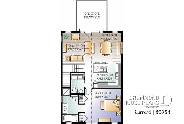 2nd level - Garage plan with apartment on second floor, tandem style garage + workshop, cathedral ceiling in apartment - Burrard