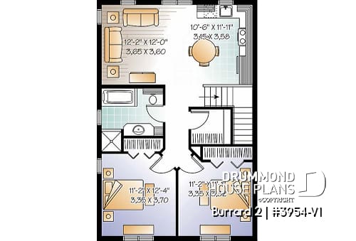 2nd level - One-car garage apartement plan, workshop space, 2 bedrooms, cathedral ceiling on second floor - Burrard 2
