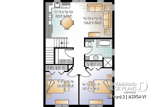 2nd level - One-car garage apartement plan, workshop space, 2 bedrooms, cathedral ceiling on second floor - Burrard 2