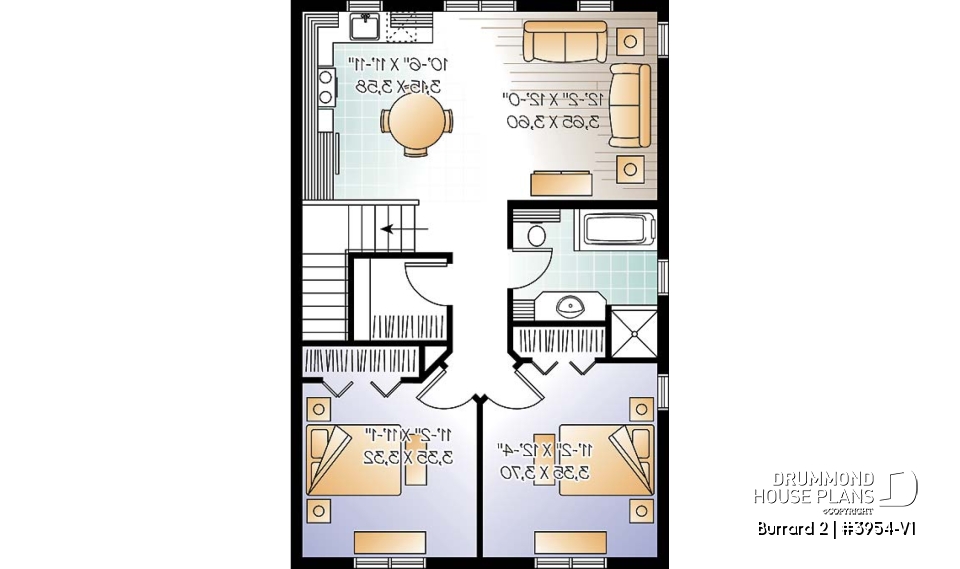 2nd level - One-car garage apartement plan, workshop space, 2 bedrooms, cathedral ceiling on second floor - Burrard 2