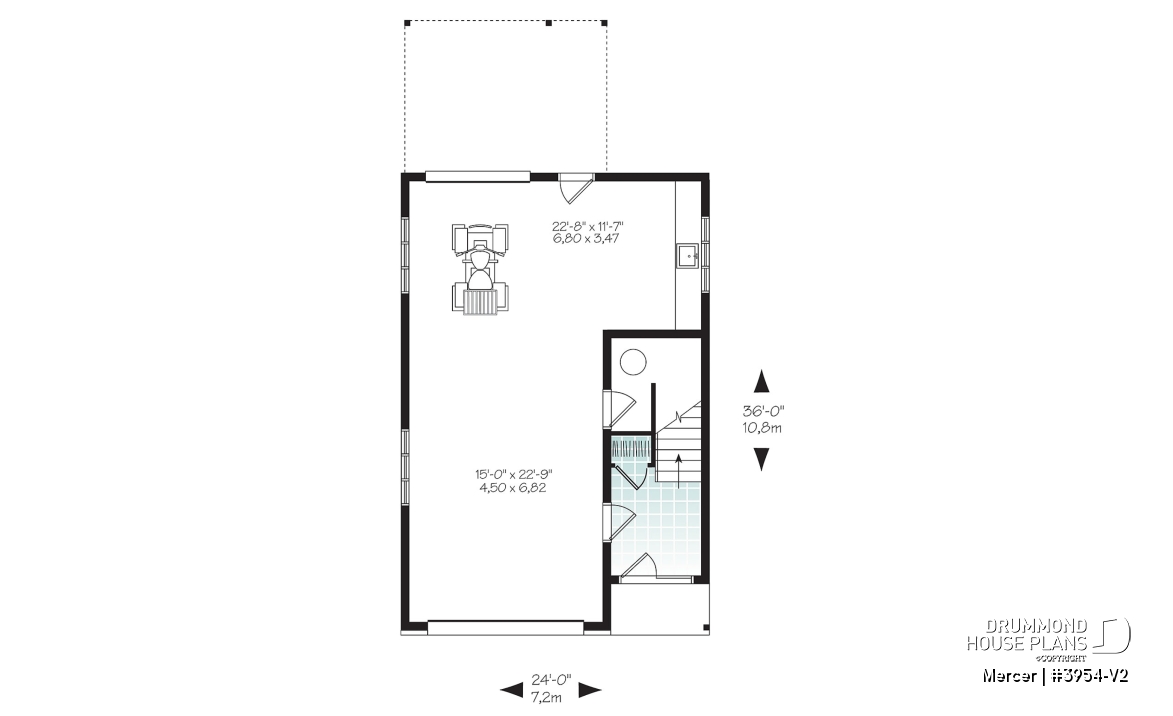 1st level - Contemporary style garage apartment house plan with open floor plan, large terrace and full apartment - Mercer