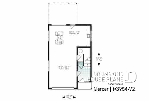 1st level - Contemporary style garage apartment house plan with open floor plan, large terrace and full apartment - Mercer