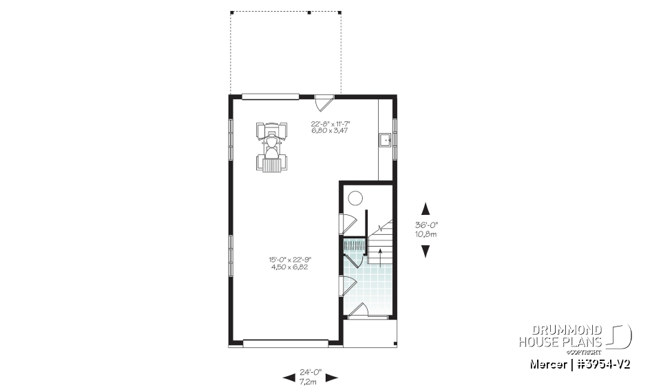 1st level - Contemporary style garage apartment house plan with open floor plan, large terrace and full apartment - Mercer