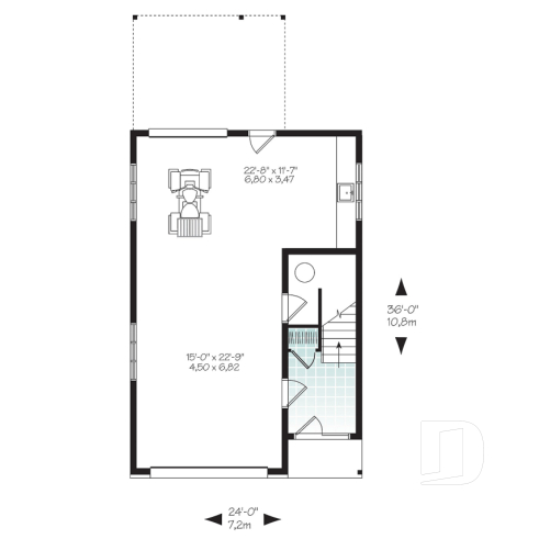 1st level - Contemporary style garage apartment house plan with open floor plan, large terrace and full apartment - Mercer