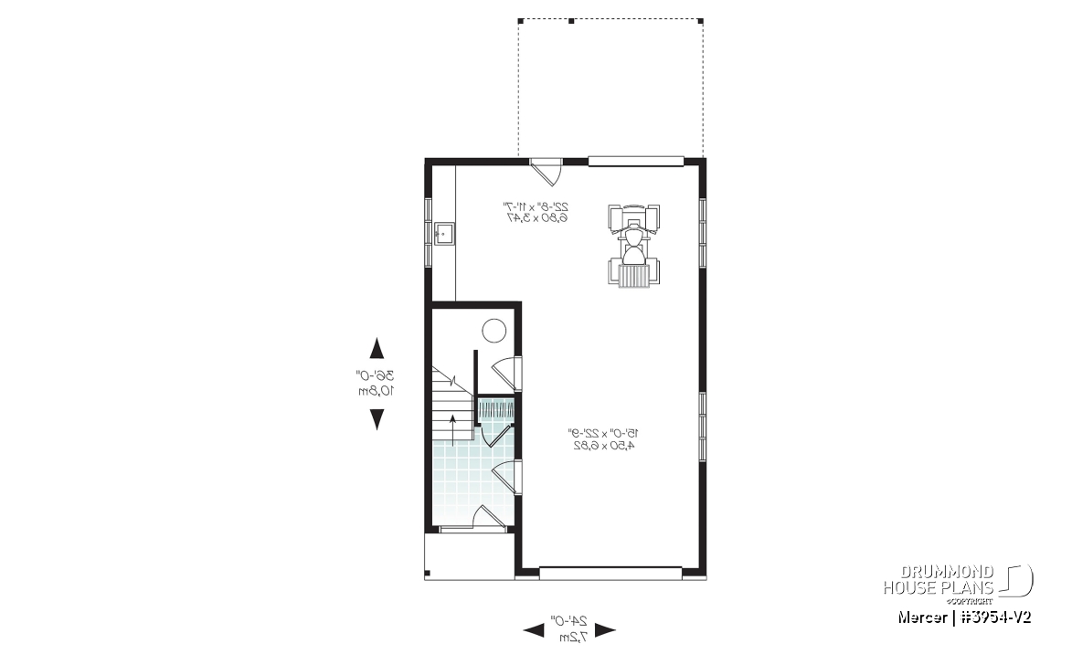 1st level - Contemporary style garage apartment house plan with open floor plan, large terrace and full apartment - Mercer