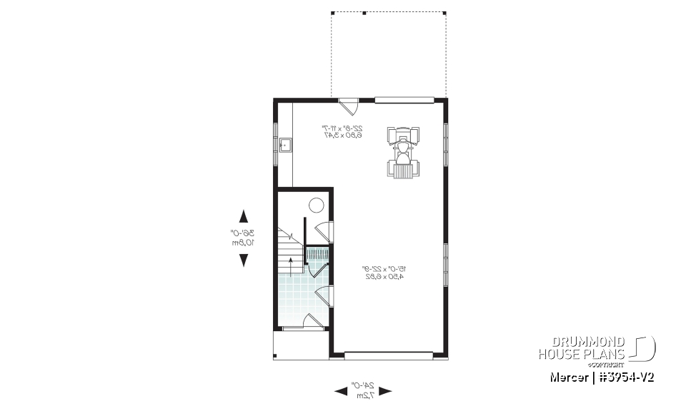 1st level - Contemporary style garage apartment house plan with open floor plan, large terrace and full apartment - Mercer