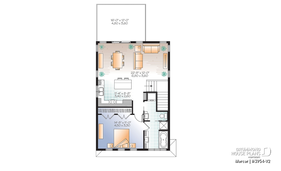 2nd level - Contemporary style garage apartment house plan with open floor plan, large terrace and full apartment - Mercer