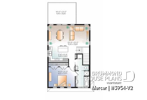 2nd level - Contemporary style garage apartment house plan with open floor plan, large terrace and full apartment - Mercer