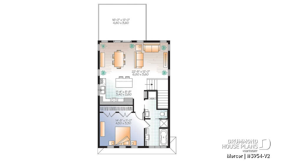 2nd level - Contemporary style garage apartment house plan with open floor plan, large terrace and full apartment - Mercer