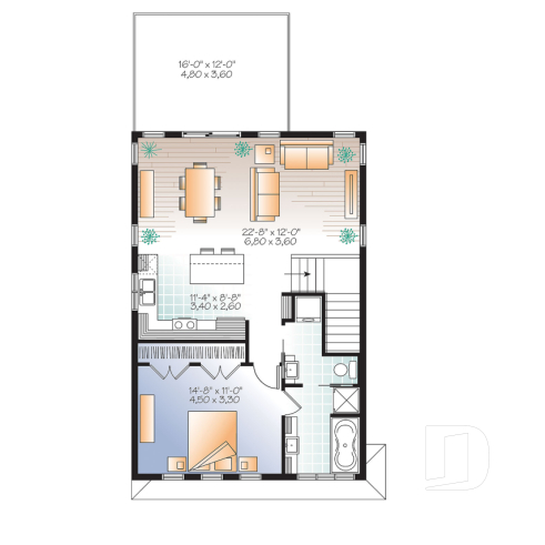 2nd level - Contemporary style garage apartment house plan with open floor plan, large terrace and full apartment - Mercer