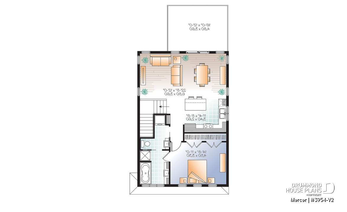 2nd level - Contemporary style garage apartment house plan with open floor plan, large terrace and full apartment - Mercer