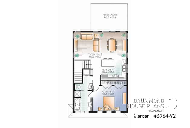 2nd level - Contemporary style garage apartment house plan with open floor plan, large terrace and full apartment - Mercer