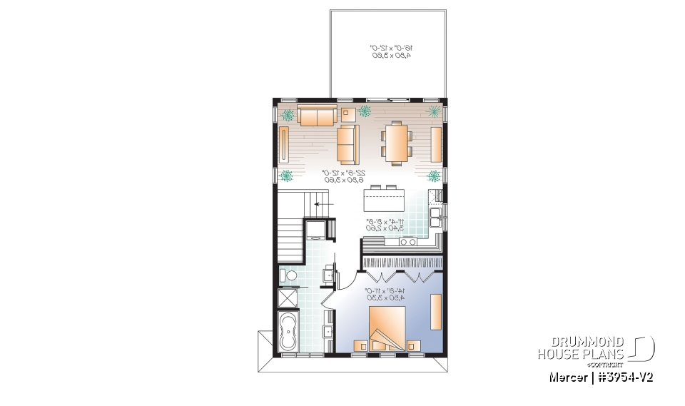 2nd level - Contemporary style garage apartment house plan with open floor plan, large terrace and full apartment - Mercer