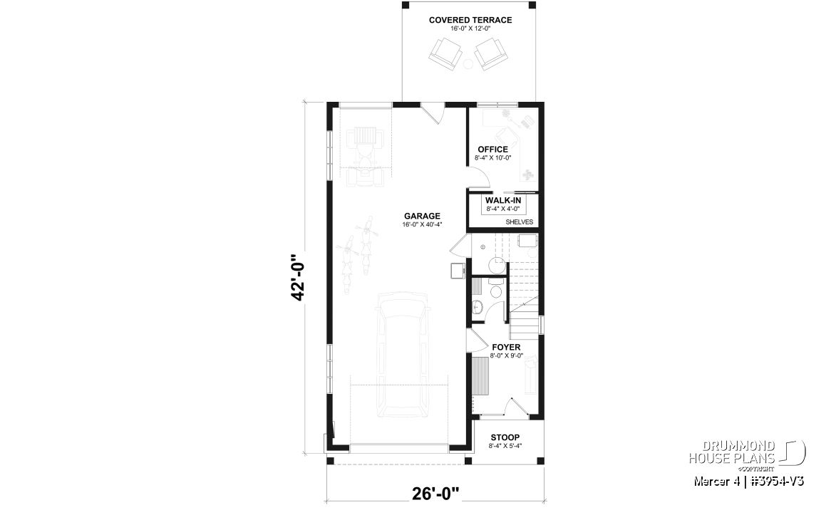 1st level - Two-car garage plan with a complete two-bedroom apartment above, ideal for waterfront properties or view lots. - Mercer 4