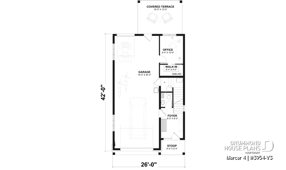 1st level - Two-car garage plan with a complete two-bedroom apartment above, ideal for waterfront properties or view lots. - Mercer 4