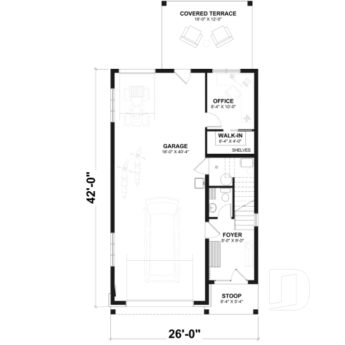 1st level - Two-car garage plan with a complete two-bedroom apartment above, ideal for waterfront properties or view lots. - Mercer 4