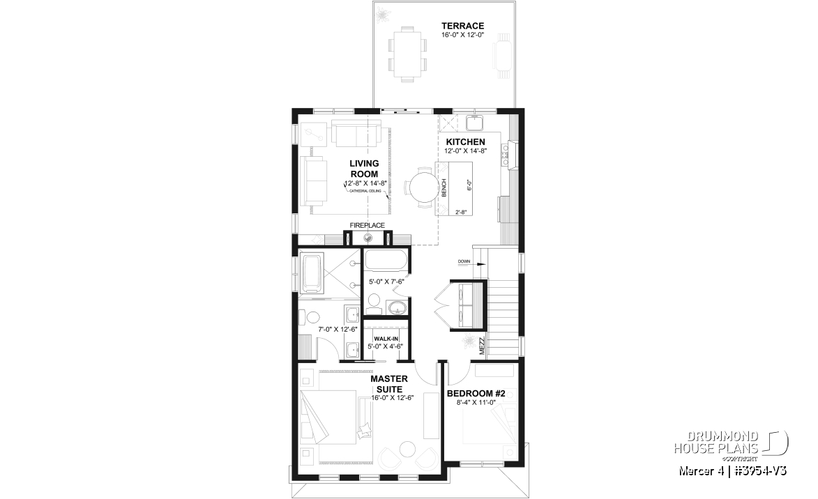 2nd level - Two-car garage plan with a complete two-bedroom apartment above, ideal for waterfront properties or view lots. - Mercer 4