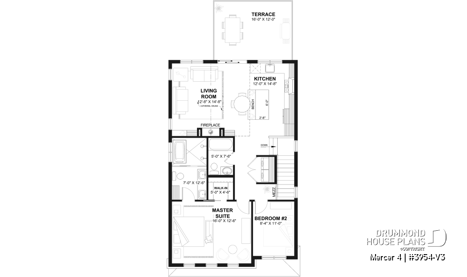 2nd level - Two-car garage plan with a complete two-bedroom apartment above, ideal for waterfront properties or view lots. - Mercer 4