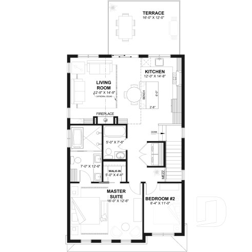 2nd level - Two-car garage plan with a complete two-bedroom apartment above, ideal for waterfront properties or view lots. - Mercer 4