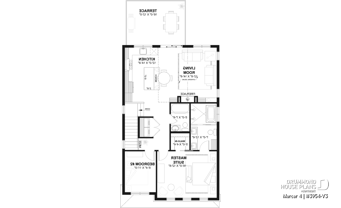 2nd level - Two-car garage plan with a complete two-bedroom apartment above, ideal for waterfront properties or view lots. - Mercer 4