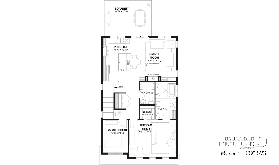 2nd level - Two-car garage plan with a complete two-bedroom apartment above, ideal for waterfront properties or view lots. - Mercer 4