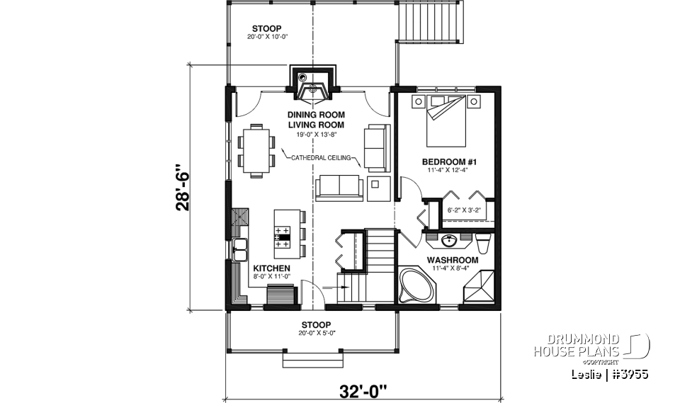 1st level - Affordable simple northwest style lakefront home plan, 1 to 3+ bedrooms, 2 living , 2 fireplaces, covered deck - Leslie