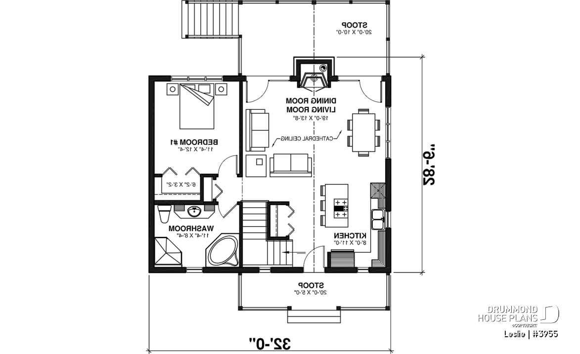 1st level - Affordable simple northwest style lakefront home plan, 1 to 3+ bedrooms, 2 living , 2 fireplaces, covered deck - Leslie
