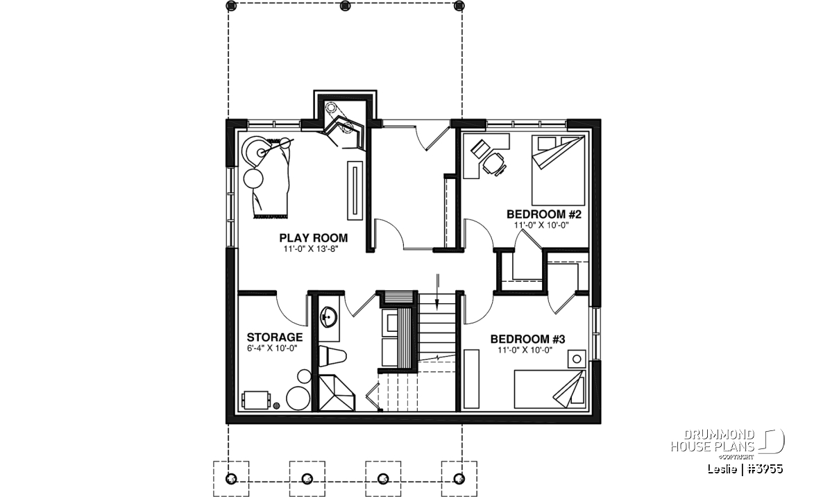 Basement - Affordable simple northwest style lakefront home plan, 1 to 3+ bedrooms, 2 living , 2 fireplaces, covered deck - Leslie