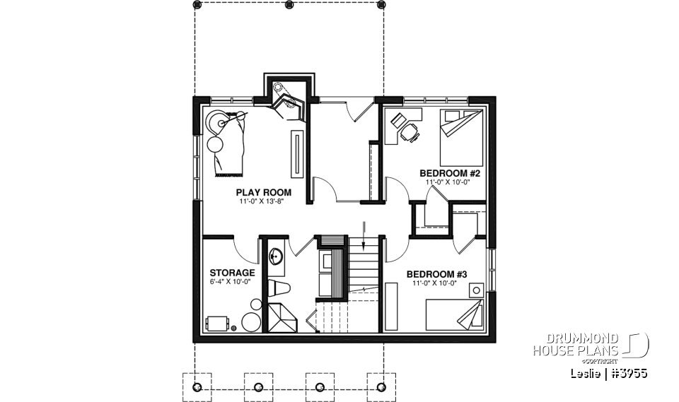 Basement - Affordable simple northwest style lakefront home plan, 1 to 3+ bedrooms, 2 living , 2 fireplaces, covered deck - Leslie