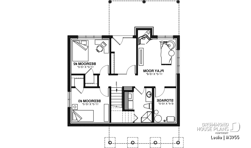 Basement - Affordable simple northwest style lakefront home plan, 1 to 3+ bedrooms, 2 living , 2 fireplaces, covered deck - Leslie