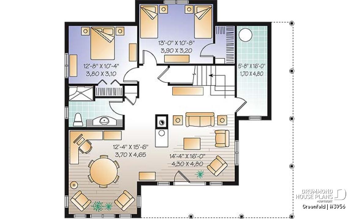 Basement - Panoramic 3 to 6 bedroom chalet style house plan with open floor plan, fireplace, mezzanine - Greenfeld
